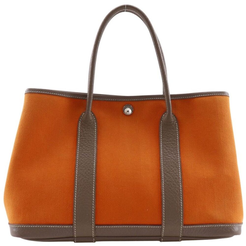 Hermes Garden Party Toile And Leather Orange Canvas Tote Bag Bag